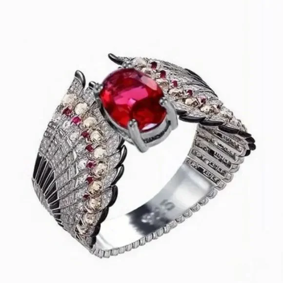 925 Sterling Silver Oval Cut Ruby - Women's Jewelry Diamond - Picture 3 of 4